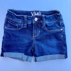 YMI Girls Size 8 cuffed dark denim shorts Stretch